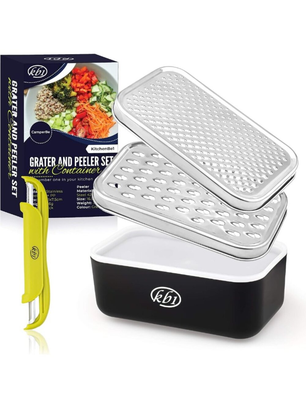 Multi-Function Cheese Grater Set with Container & Lid - Stainless Steel Kitchen